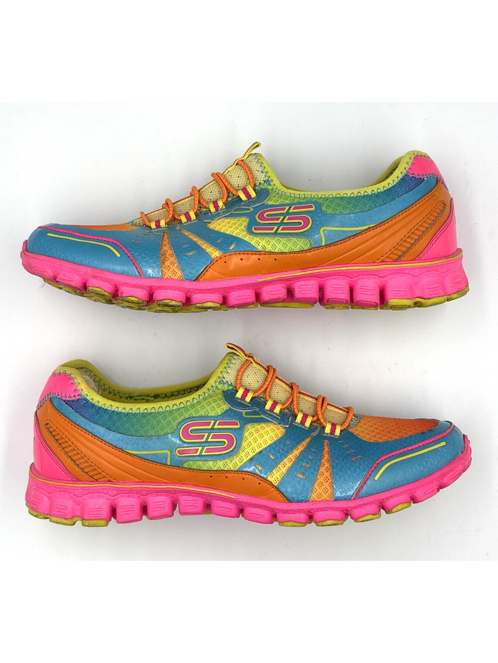 Skechers Flex 22147 MULT Rainbow Neon Bungee Sneakers Women's 7.5 Rare